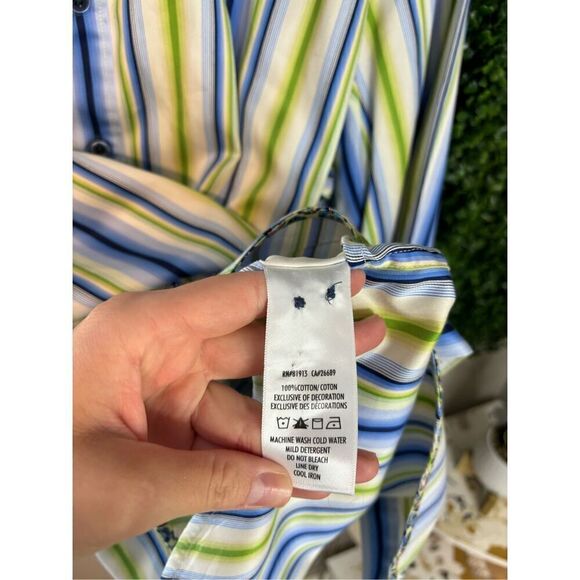 Robert Graham Blue and Green Striped Button Down Long Sleeve Sz Large - Picture 6 of 7